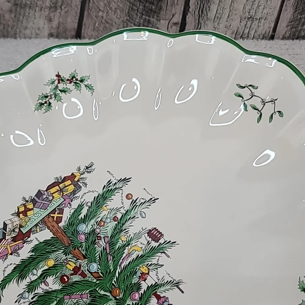 Spode Christmas Tree Mint Vintage Collectible Large Scallop/Fluted Oval Platter